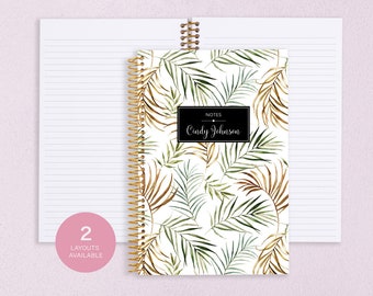 personalized NOTEBOOK | dotted journal | travel journal | dot grid notebook | lined | spiral notebook | gold green tropical palms