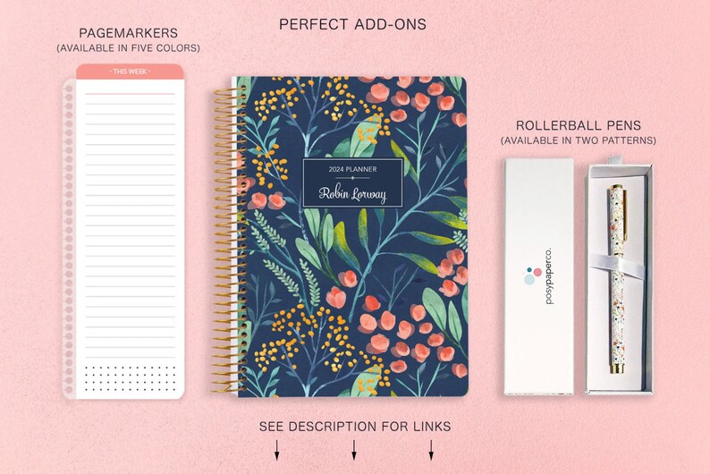 2025 Planner 2024-2025 calendar Weekly Student Planner Add Monthly Tabs Personalized Planner Agenda Daytimer Navy Watercolor Floral image 9