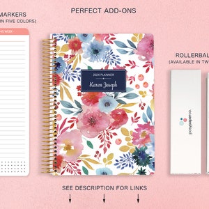 Weekly Planner 2024 2025 6x9 Custom Planner 12 Month Planner 2024 Diary 2025 Agenda Daytimer Pink Blue White Watercolor Floral image 9