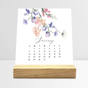 2024 Flirty Florals Desk Calendar With Wood Stand | Monthly Desk Calendar | Choose Your Start Month | Coworkers Gift | Office Decor