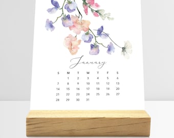 2024 Flirty Florals Desk Calendar With Wood Stand | Monthly Desk Calendar | Choose Your Start Month | Coworkers Gift | Office Decor