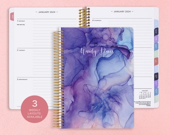 Personalized Planner - 2025 Weekly Planner - Planners 2024 - Custom Planner - Best Planners - Academic Planner - Purple Blue Flowing Ink