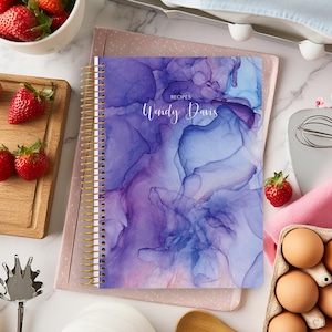 PERSONALIZED RECIPE BOOK | custom cookbook | family recipes | blank cook book | purple blue flowing ink