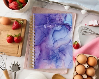 PERSONALIZED RECIPE BOOK | custom cookbook | family recipes | blank cook book | purple blue flowing ink | No Tariffs