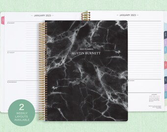 2024 2025 8.5x11 weekly men planner | choose your start month | 12 month calendar | LARGE WEEKLY PLANNER | black marble