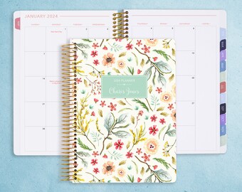 MONTHLY PLANNER | 2024 2025 no weekly view | choose your start month | 12 month calendar monthly tabs | meadow floral