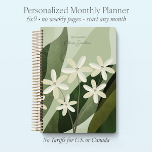 MONTHLY PLANNER - 2026 2027 No Weekly View - Custom Start Month - 12 Month Calendar Personalized - Abstract Florals Green