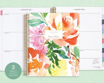 8.5x11 weekly planner  2024 2025 | choose your start month | 12 month calendar | LARGE WEEKLY PLANNER | citrus watercolor floral