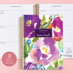 Personalized Planner 2024 - Custom Weekly Planner - 2025 Planners - Calendar Planner - Academic Planner - Violet Watercolor Floral