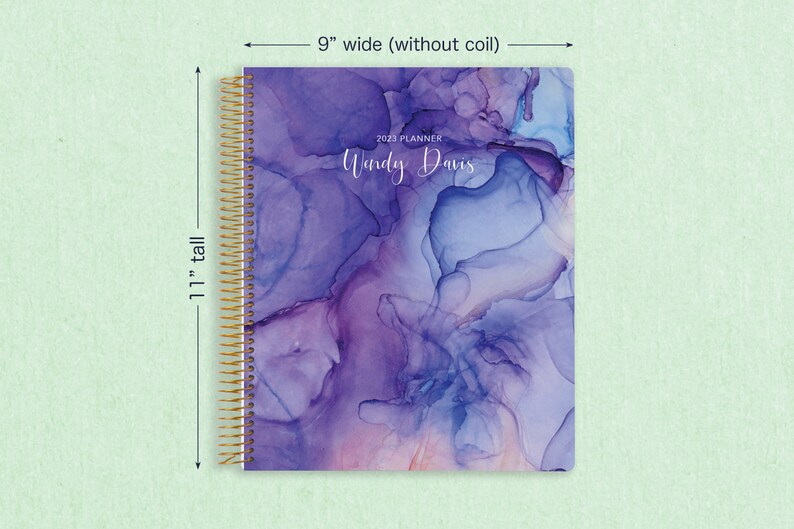 8.5x11 weekly planner 2024 2025 choose your start month 12 month calendar LARGE WEEKLY PLANNER blue watercolor stripes image 8