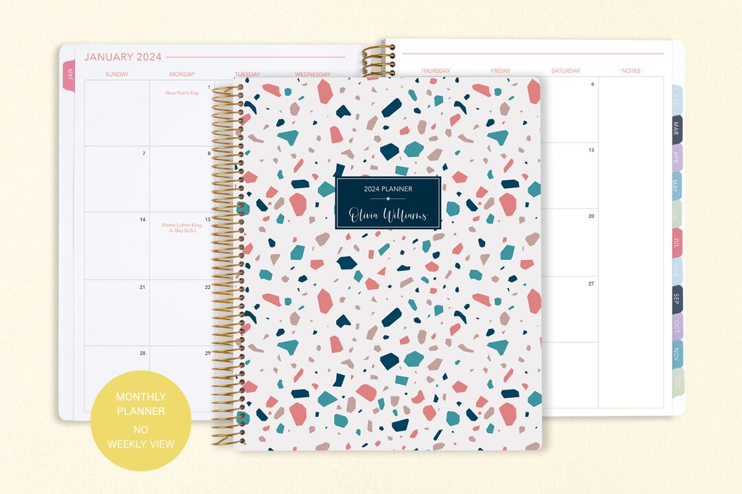 8.5x11 MONTHLY PLANNER Notebook 2024 2025 No Weekly View Choose Your
