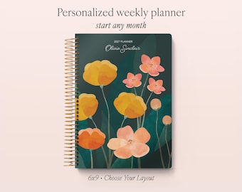 2027 Personalized Planner - 2026-2027 Weekly Planner - Custom - Best Academic Planners - Abstract Florals Green Multicolor