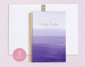 personalized NOTEBOOK | dot journal | travel journal | personalized gift | spiral notebook | dot grid notebook | purple watercolor ombré
