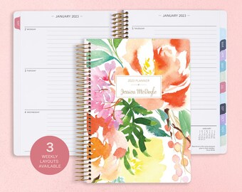 2025 Planner - 2024-2025 Weekly Planner - Student Planner Add Monthly Tabs - Personalized Agenda Daytimer - Citrus Watercolor Floral