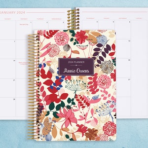 MONTHLY PLANNER notebook | 2024 2025 no weekly view | choose your start month | 12 month calendar monthly tabs | purple pink floral