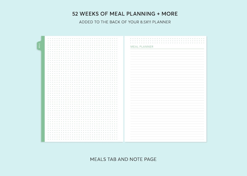 8.5x11 MEAL PLANNING SECTION to be added to back of planner image 4