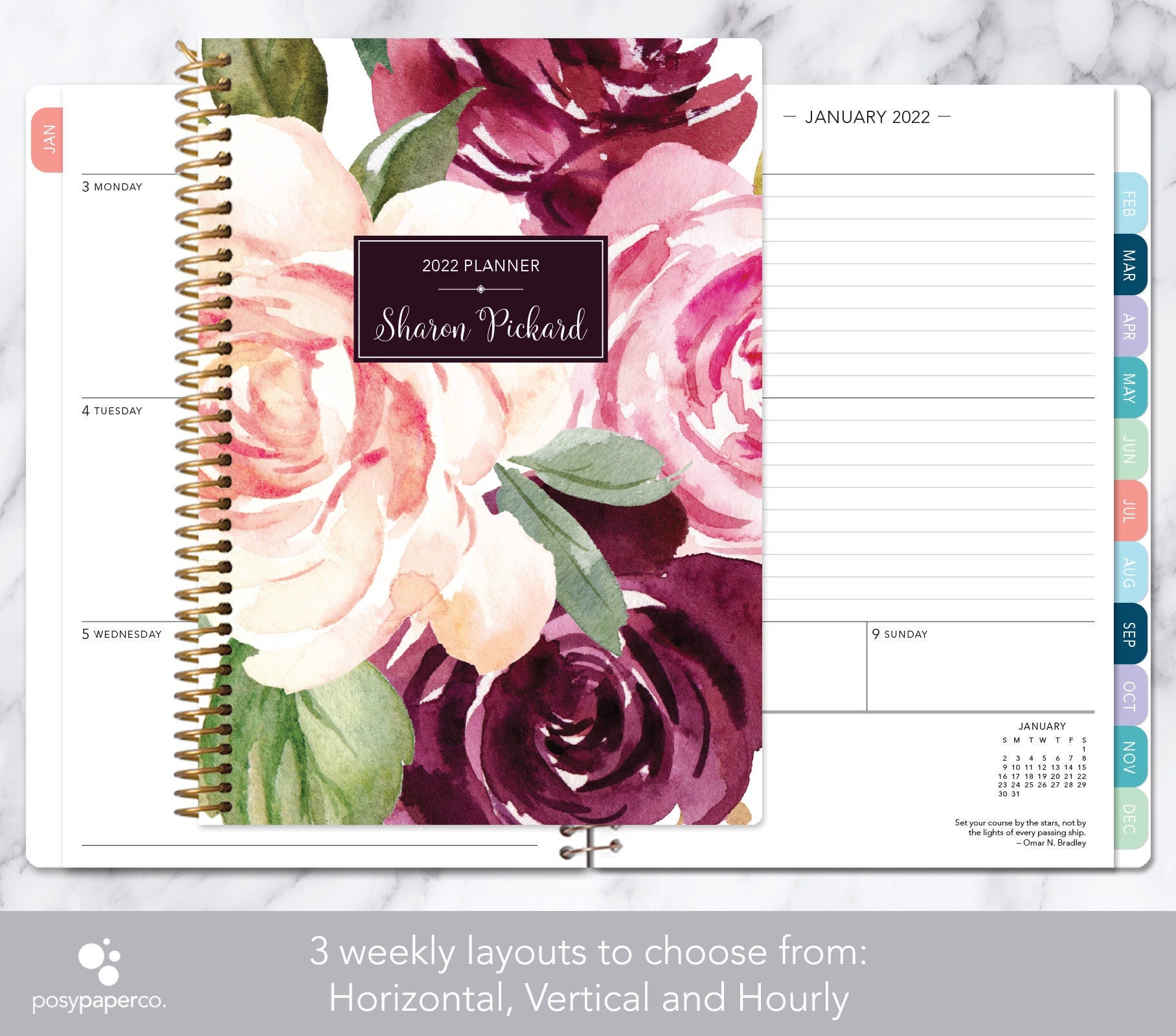 Paper agenda 2021 2022 add monthly tabs personalized planner daytimer