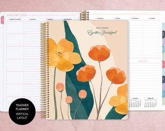 2025 VERTICAL TEACHER PLANNER - Teacher Planner 8.5x11 - 2025 Lesson Plan - Personalized Teacher Planner- Abstract Florals Pink Multicolor