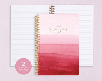 journal NOTEBOOK | personalized lined notebook | travel journal | dot grid notebook | personalized gift | pink watercolor ombré