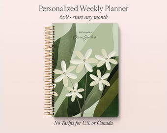 2027 Personalized Planner - Weekly Planner - Custom Planner - Academic Planner - Best Planners - Abstract Florals Green - NO TARIFFS