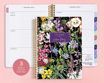 2025 Planner - 2024 2025 Weekly Planner - Custom Student Planner - Personalized Planner - 2025 Agenda Planner - Colorful Florals Black