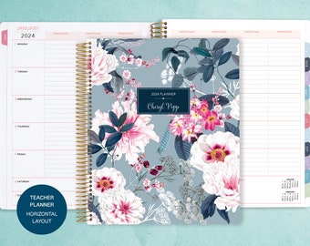 teacher planner 8.5x11 | 2024-2025 lesson plan calendar | weekly teacher planner | personalized teacher planbook | blue pink elegant floral