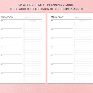 MEAL PLANNING SECTION for 6x9 planners to be added to back of planner image 1