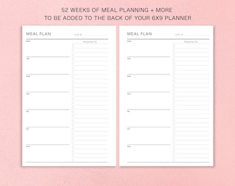 MEAL PLANNING SECTION for 6x9 planners | to be added to back of planner