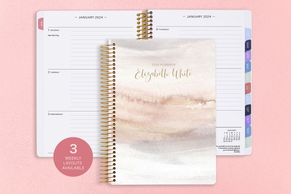 Planner 2024 Custom 2024 2025 7x9 12 Month Planner Student Planner VERTICAL  LAYOUT Weekly Calendar Agenda / Navy Pink Gold Floral -  Sweden