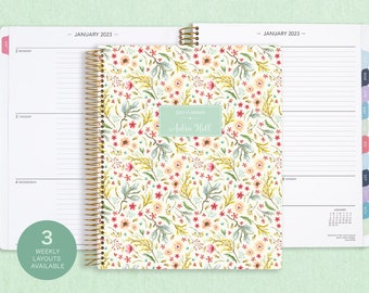 8.5x11 weekly planner  2024 2025 | choose your start month | 12 month calendar | LARGE WEEKLY PLANNER | meadow floral