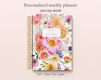 2027 Personalized Weekly Planner | 12 Month Calendar | 6x9 Weekly Planner 2026-2027 | Custom Agenda | Flirty Florals Colorful