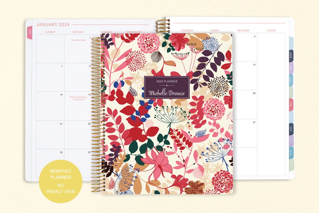 8.5x11 MONTHLY PLANNER Notebook 2024 2025 No Weekly View Choose Your