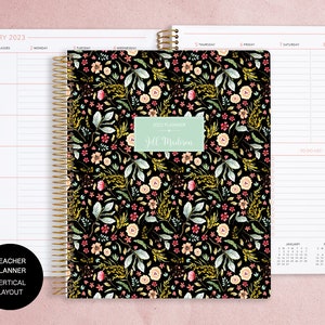 VERTICAL TEACHER PLANNER | teacher planner 8.5x11 | 2024-2025 lesson plan calendar | personalized teacher planbook | black meadow floral