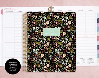 VERTICAL TEACHER PLANNER | teacher planner 8.5x11 | 2024-2025 lesson plan calendar | personalized teacher planbook | black meadow floral