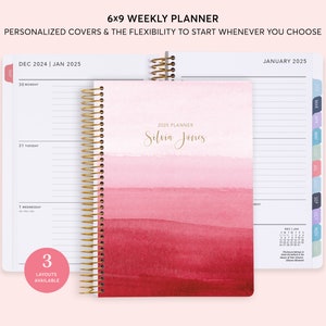 2026 Planner - 2025 2026 Weekly Planner - Academic Planner - Yearly Planner - Best Planners - Personalized Planner - Pink Watercolor Ombré