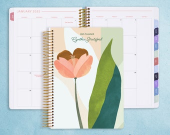 MONTHLY PLANNER - 2024 2025 No Weekly View - Choose Your Start Month - 12 Month Personalized Monthly Planner - Abstract Florals Multicolor