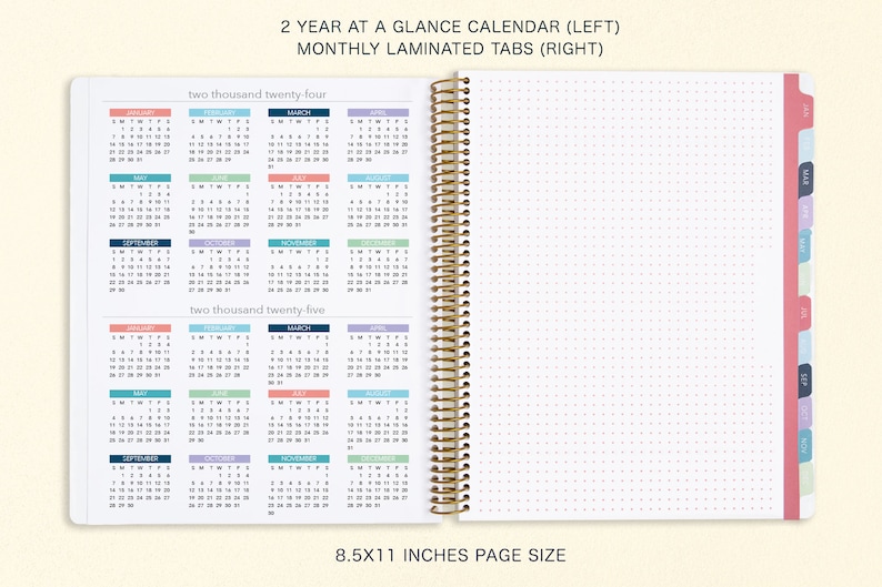 8.5x11 MONTHLY PLANNER Notebook 2024 2025 No Weekly View Choose Your Start Month 12 Month Calendar Abstract Florals Multicolor image 3