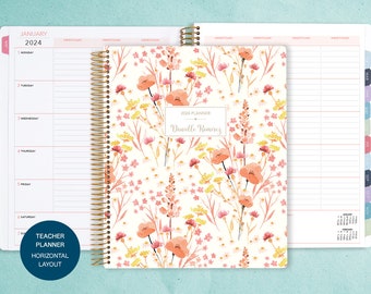 teacher planner 8.5x11 | 2024-2025 lesson plan calendar | weekly teacher planner | personalized teacher planbook | field flowers pink