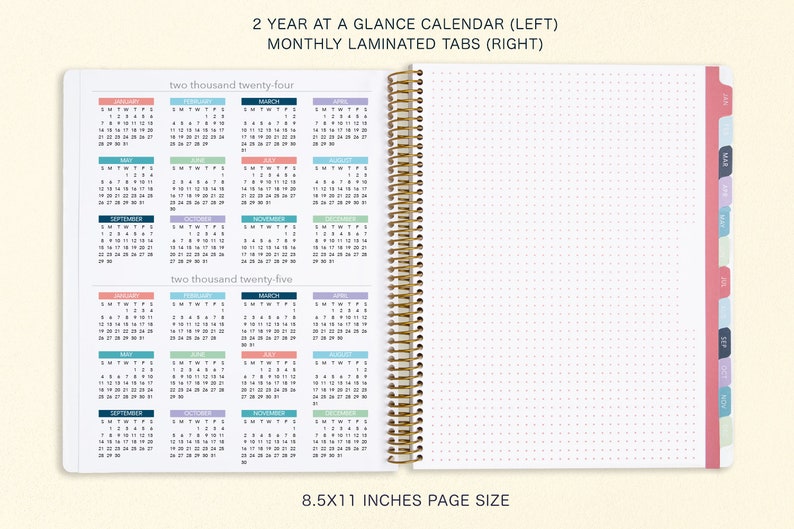 8.5x11 MONTHLY PLANNER notebook 2024 2025 no weekly view choose your start month 12 month calendar meadow floral image 3