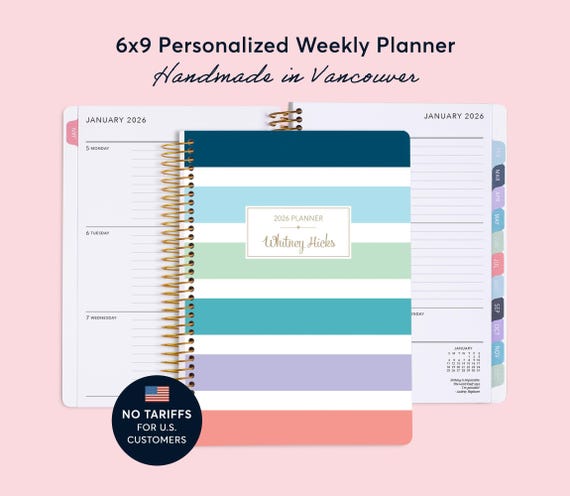 2025 2026 Planner 12 Month Calendar - Weekly Academic Planner - 6x9 Personalized Planner - Daytimer - Colorful Stripes Big - NO TARIFFS