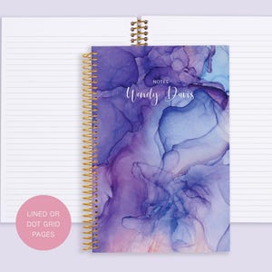 personalized NOTEBOOK | dot journal | travel journal | dot grid notebook | lined | spiral notebook | purple blue flowing ink