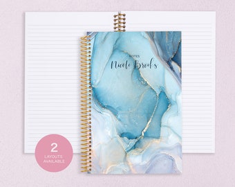 personalized NOTEBOOK | dot journal | travel journal | dot grid notebook | lined | spiral notebook | aqua gold abstract ink