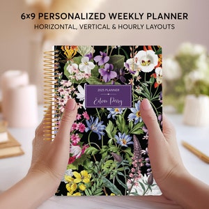 2026 Planner - 2025 2026 Weekly Planner - Custom Academic Planner - Personalized Planner - 2025 Agenda Planner - Colorful Florals Black
