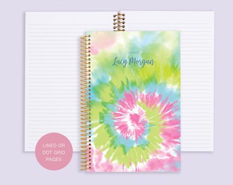personalized NOTEBOOK | dotted journal | travel journal | dot grid notebook | lined | spiral notebook | vibrant spiral tie dye