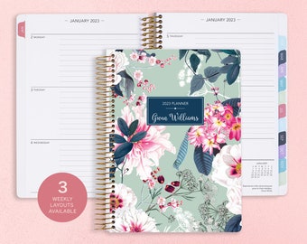 6x9 Academic Planner 2024-2025 calendar - Weekly Student Planner - Add Monthly Tabs - Personalized Planner Agenda Green Pink Elegant Floral