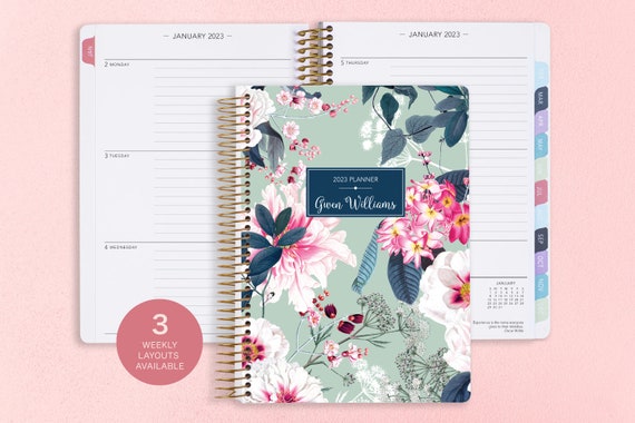 Personalized Planner 2024-2025 Calendar Add Monthly Tabs Custom Weekly  Planner 6x9 Planner Agenda Navy Watercolor Floral 