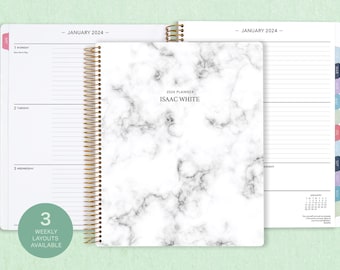 8.5x11 weekly planner 2024 2025 | choose your start month | 12 month calendar | LARGE MEN'S PLANNER | gender neutral | gray marble