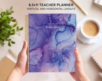 TEACHER PLANNER 2026-2027 - vertical or horizontal teacher planner 8.5x11 - lesson plan - teacher planbook - purple flowing ink - No Tariffs