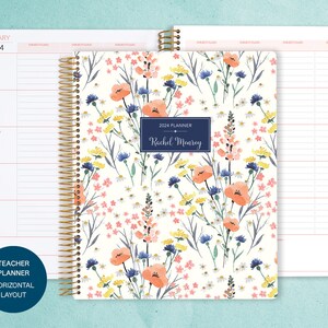 teacher planner 8.5x11 | 2024-2025 lesson plan calendar | weekly teacher planner | personalized teacher planbook | field flowers blue