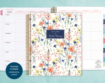 teacher planner 8.5x11 | 2024-2025 lesson plan calendar | weekly teacher planner | personalized teacher planbook | field flowers blue